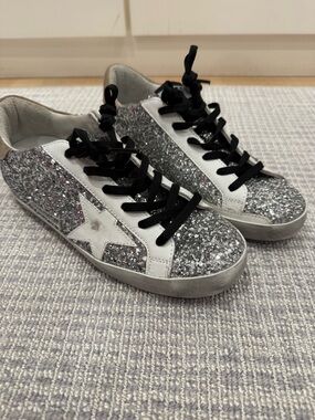 Golden Goose Silver Glitter Low-Top Sneakers with White Star